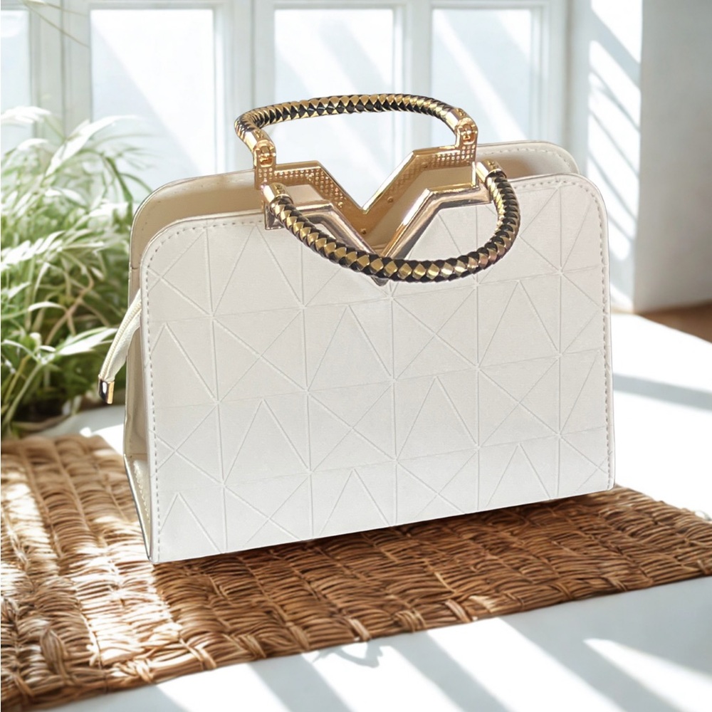Elegant White Handbag with Gold Accents